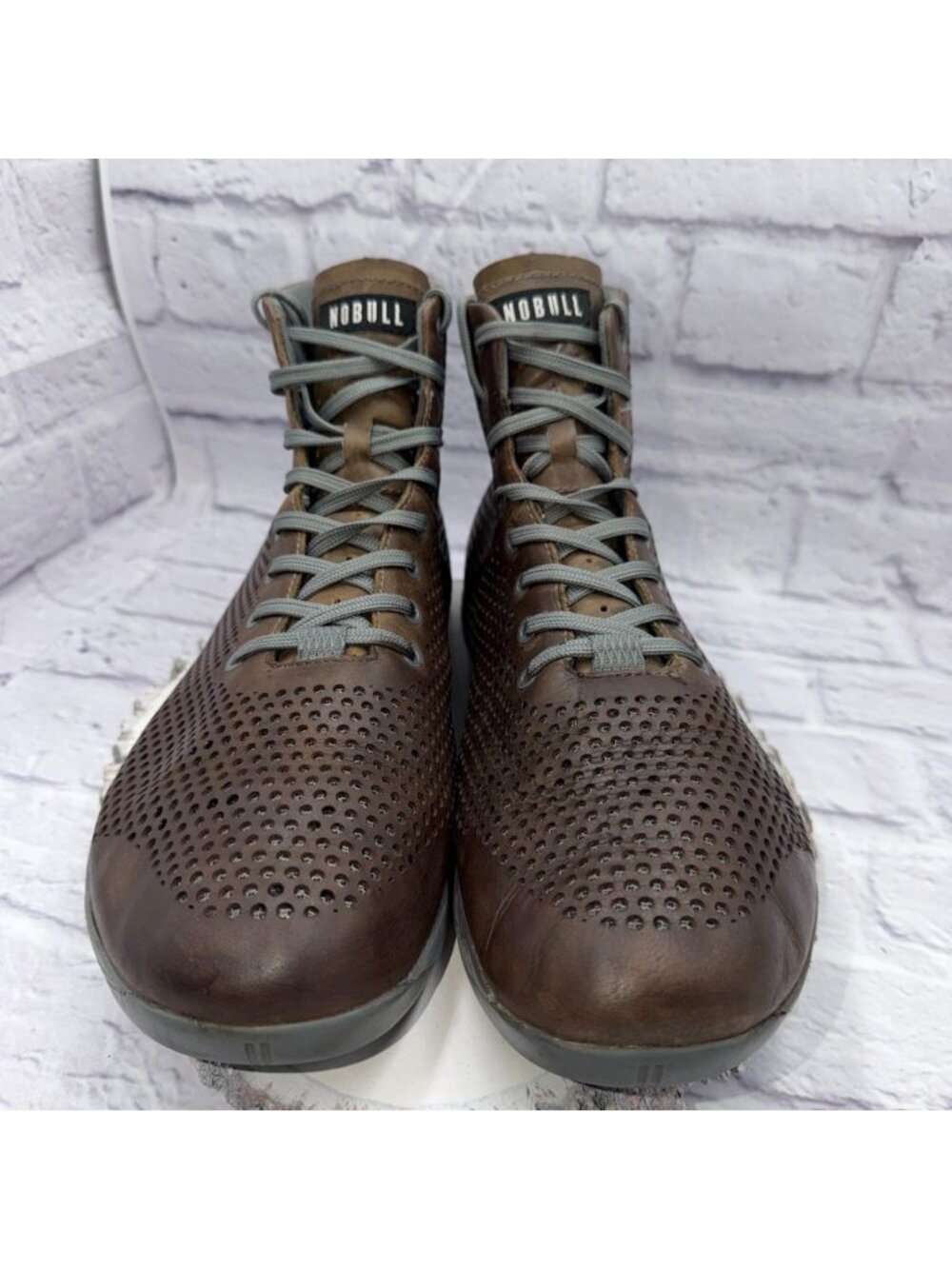 NOBULL High-Top Trainer Coffee Perforated Leather Gray Sole Mens Size 15 Sneaker - Picture 2 of 13